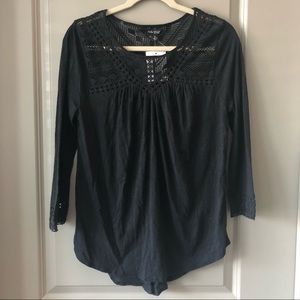 NWT! Lucky Brand black boho 3/4 top